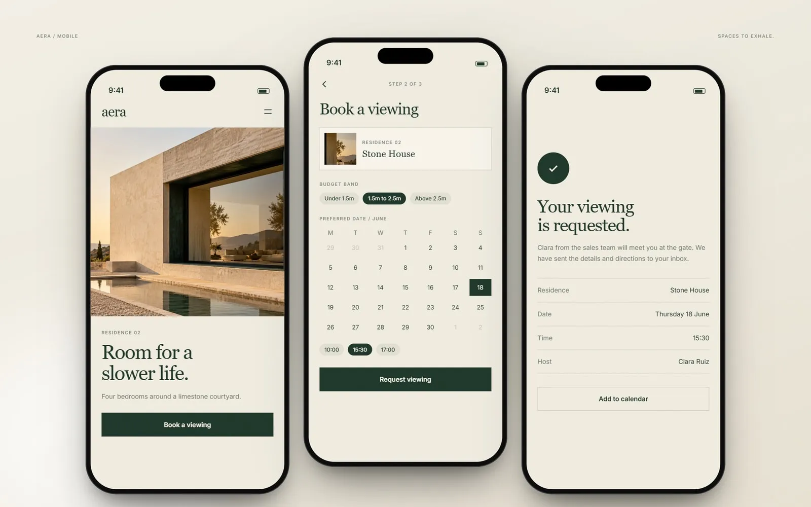 Aera Living on mobile, viewing request flow