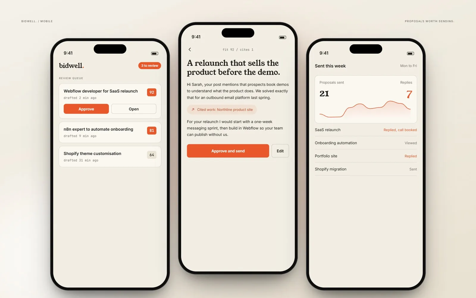 Bidwell on mobile, review queue