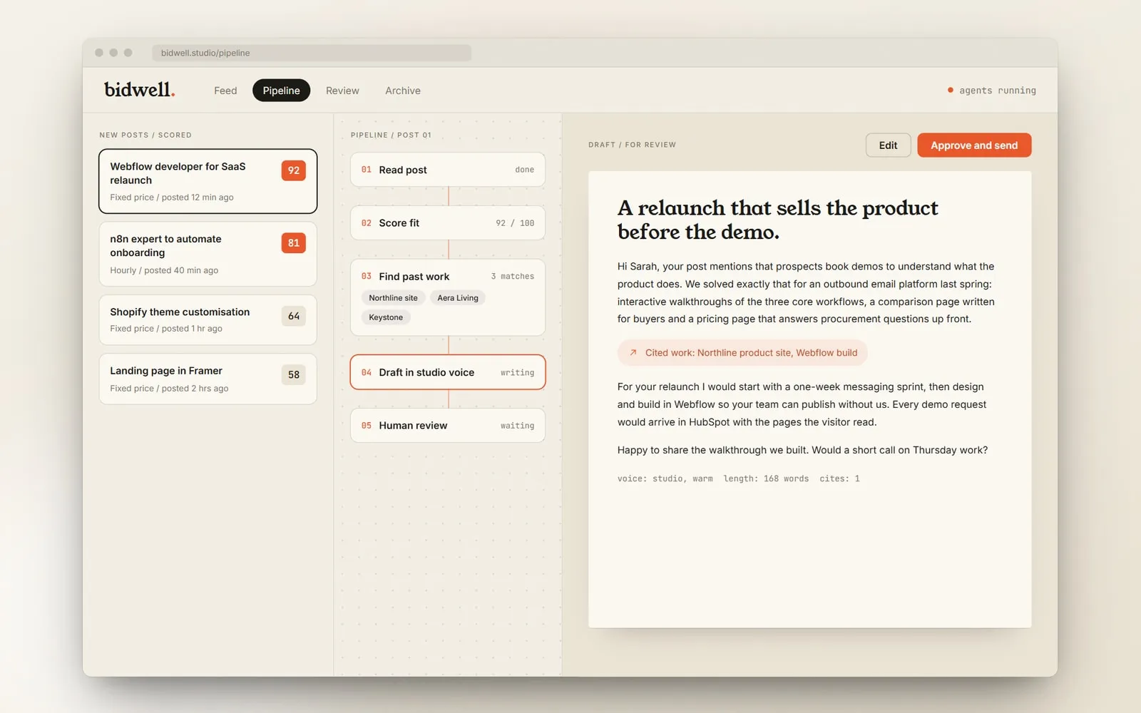 Bidwell desktop interface, proposal pipeline