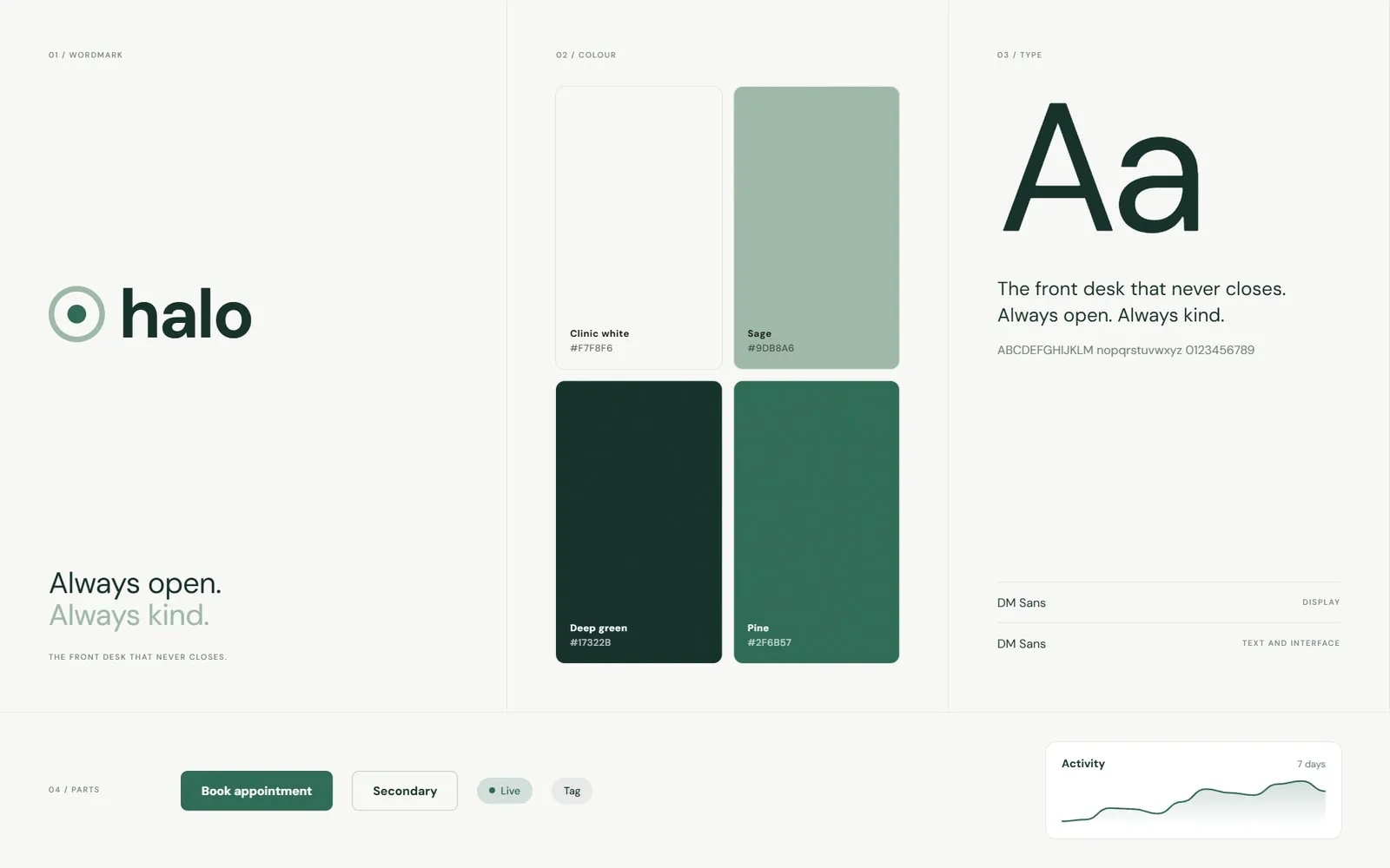 Halo Front Desk identity and interface system