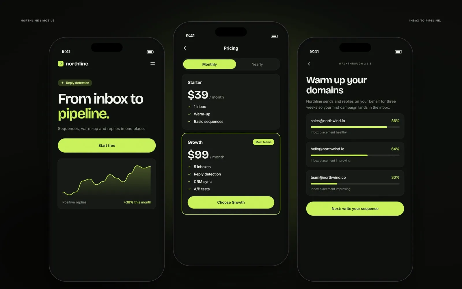 Northline on mobile, pricing on mobile