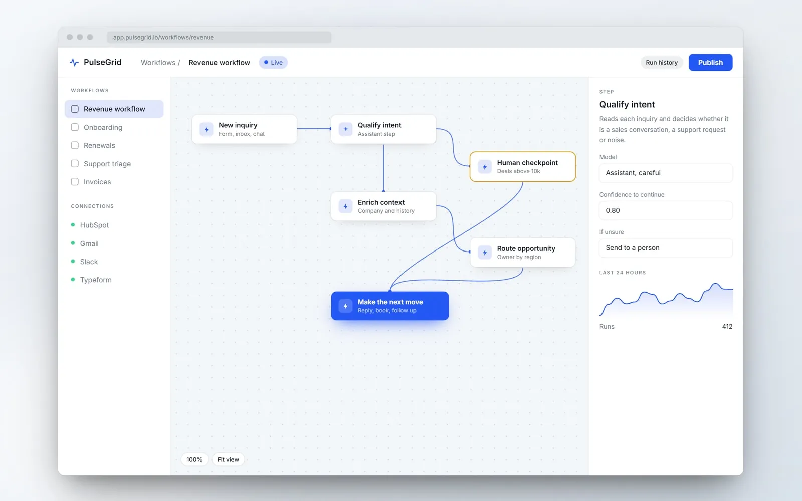 PulseGrid desktop interface, workflow editor