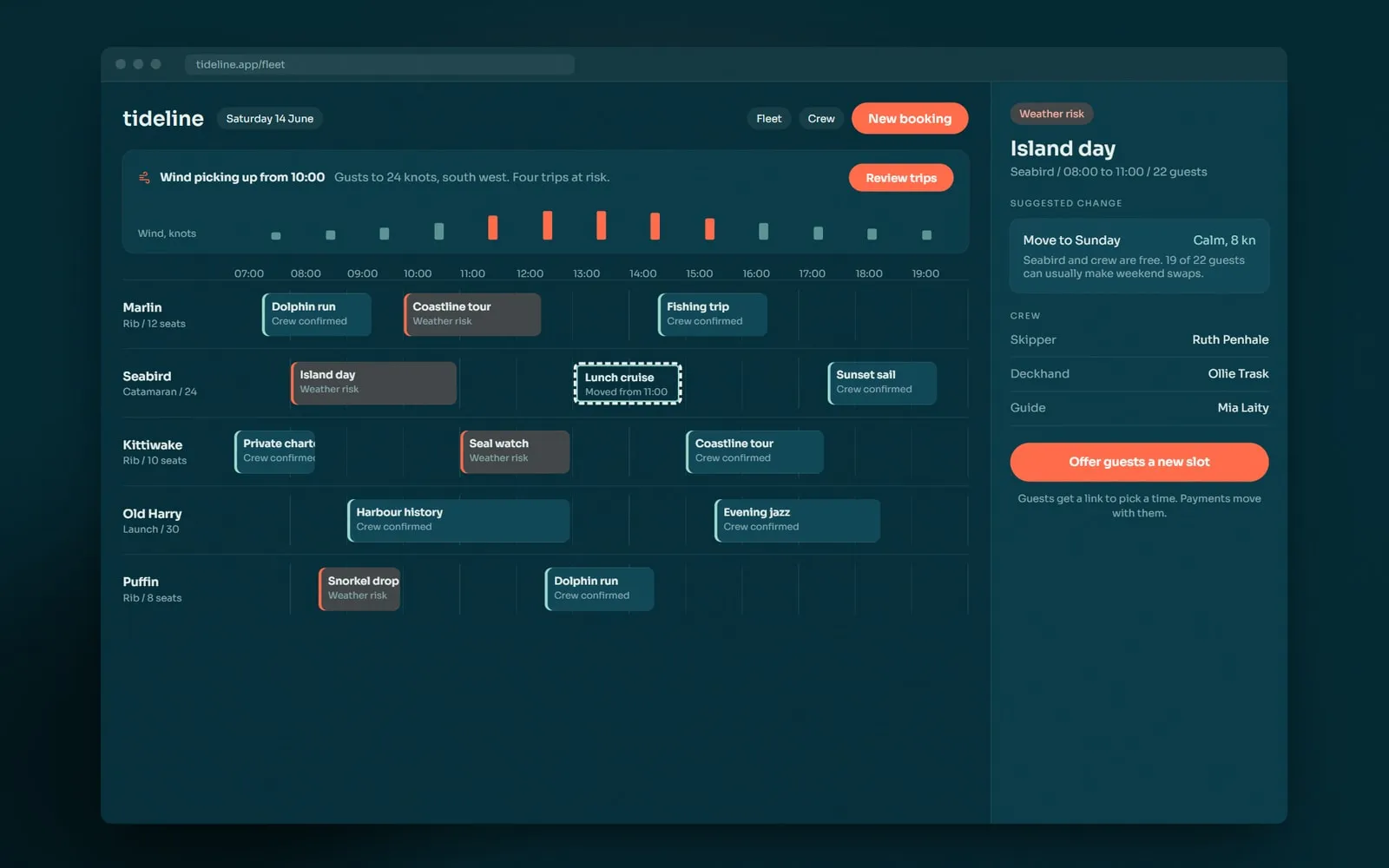 Tideline desktop interface, fleet board